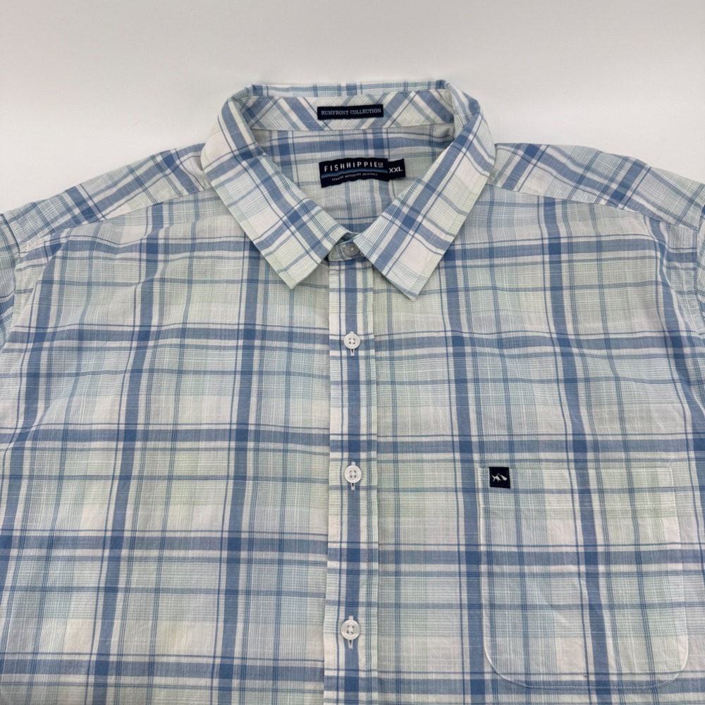 Fish Hippie Co Mens XXL Rumfront Plaid Shirt San Diego Yacht Club Blue White